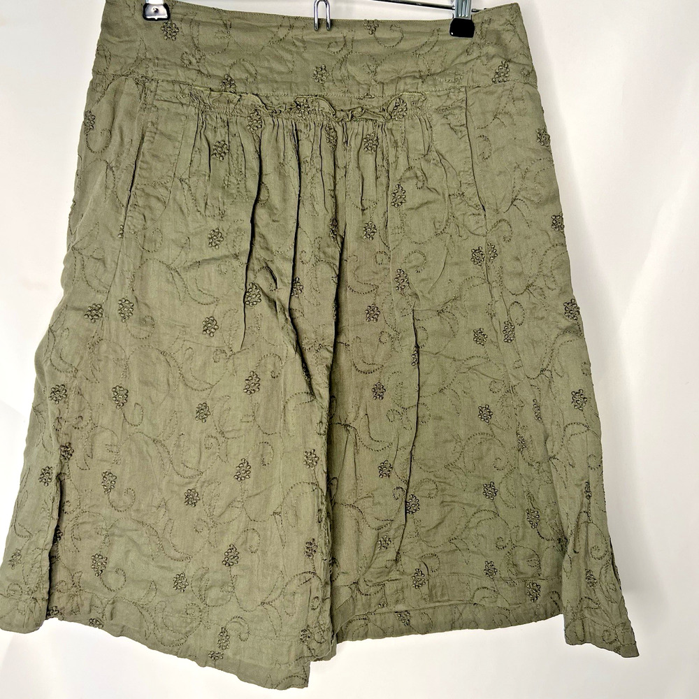 Vintage Y2K DKNY Jeans Olive Green Embroidered Floral Midi Skirt Sz 4 Pockets